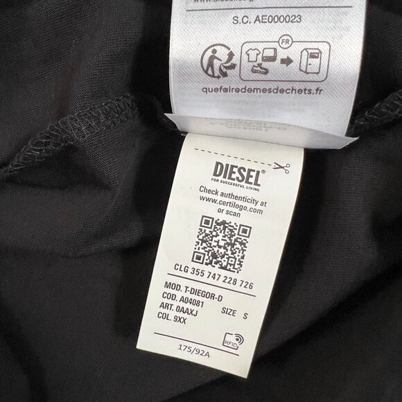BNWT Authentic Diesel Essentials Basic Black Tee with D Patch Embroidery - Picture 3 of 8